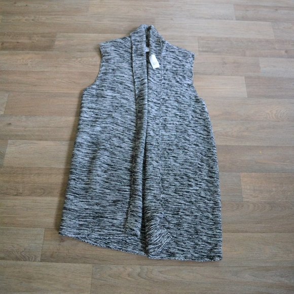 NWT Gap Thick Knit Marled Black Sweater Longline Vest Size Small - Picture 2 of 5